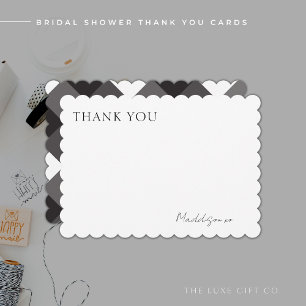 Carte De Remerciements Moderne Chic Simple Monogramme Gingham Noir