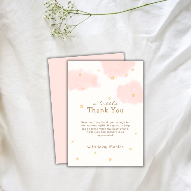 Carte De Remerciements Moderne Cloud rose Neuf Baby shower fille (Modern Pink Cloud Nine Girl Baby Shower Thank You Card)
