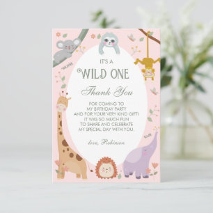 Carte De Remerciements Moderne Cute Wild One Safari Animaux 1er Anniversa