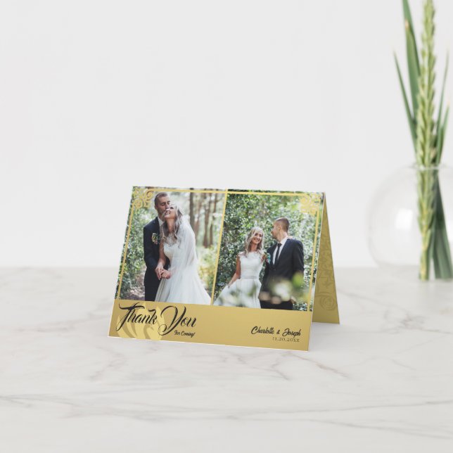 Carte De Remerciements Moderne Déco Gold Swan 2 Mariage photo plié (Devant)