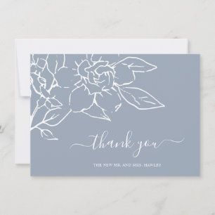 Carte De Remerciements Moderne Dusty Blue Line Art Floral Elégant Mariage