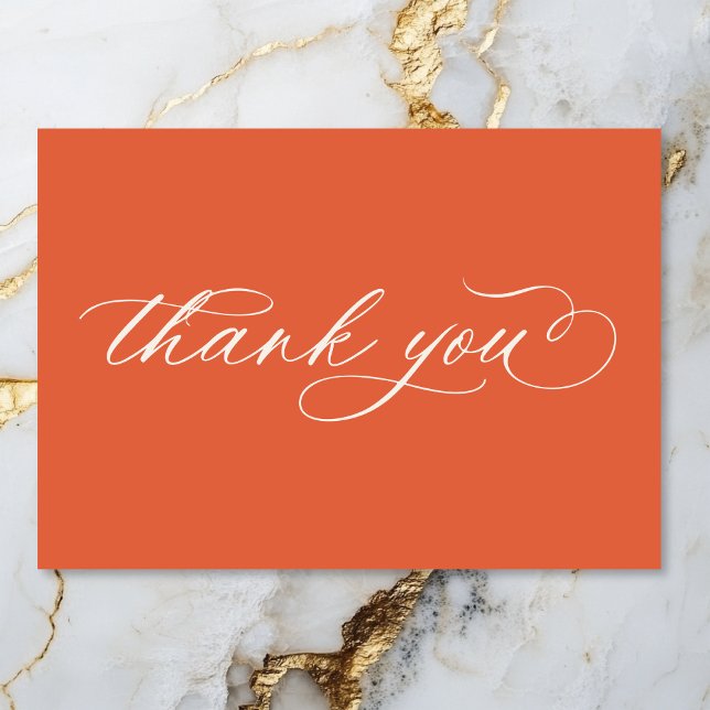 Carte De Remerciements Moderne Écriture Orange Coucher de Soleil Mariage  (Modern Sunset Orange Script Minimal Wedding Thank You Card)