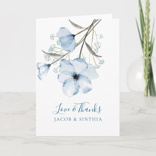 Carte De Remerciements Moderne Elegant Chic Dusty Mariage bleu (Devant)
