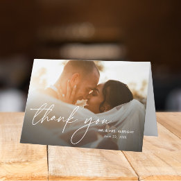 Carte De Remerciements Moderne Élégant Simple 2 Photos Mariage Plié