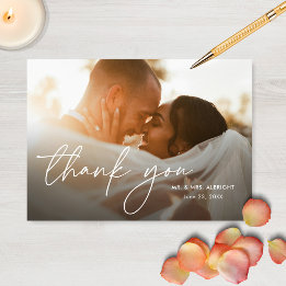 Carte De Remerciements Moderne Elegant Simple Deux Mariage photo