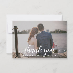 Carte De Remerciements Moderne Élégant Simple Mariage Photo Script