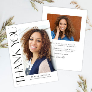 Carte De Remerciements Moderne Elégant Vertical Deux Photo Graduation