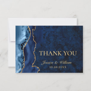 Carte de remerciements moderne en marbre bleu or