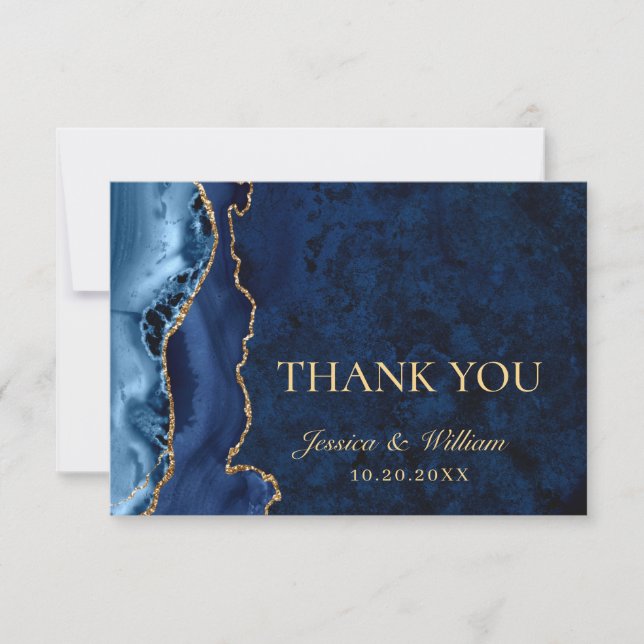 Carte de remerciements moderne en marbre bleu or (Devant)