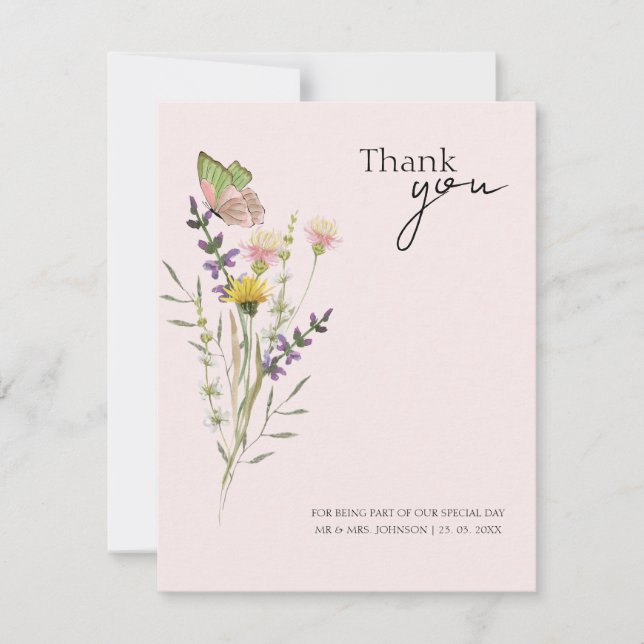 Carte De Remerciements Moderne Fleur sauvage  Mariage Floral (Devant)