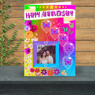 Carte De Remerciements Moderne Florale Colorée Bohème Joyeux Anniversaire