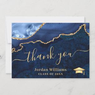 Carte De Remerciements Moderne Golden Blue Marble Agate Graduation