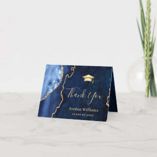 Carte De Remerciements Moderne Golden Blue Marble Agate Party de graduati