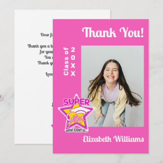 Carte De Remerciements Moderne Graduation Super Grad Rose modifiable