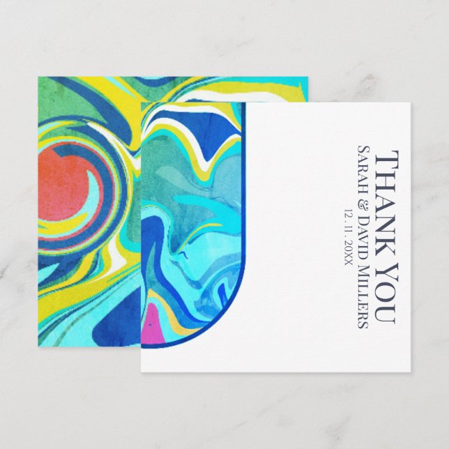 Carte De Remerciements Moderne Liquid Grunge Vibrant Mariage (Devant / Derrière)