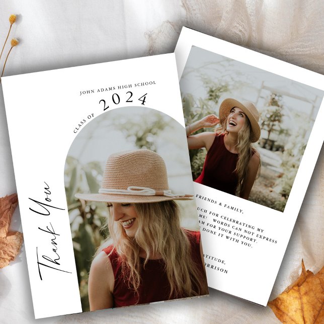 Carte De Remerciements Moderne minimal deux photo Calligraphie Graduation (Créateur téléchargé)