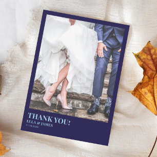 Carte De Remerciements Moderne minimaliste 2 Mariage bleu photo
