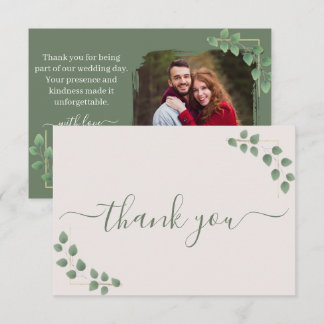 Carte De Remerciements Moderne minimaliste Cadre de congé vert Mariage
