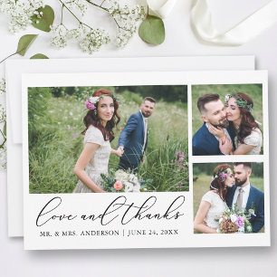 Carte De Remerciements Moderne minimaliste calligraphie amour 3 Mariage p