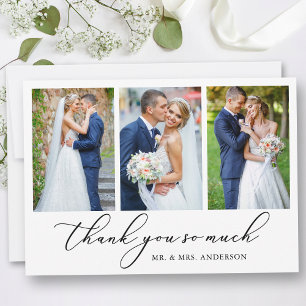 Carte De Remerciements Moderne minimaliste calligraphie Mariage 3 Photos