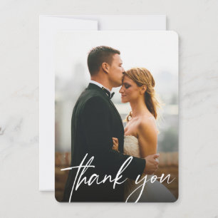 Carte De Remerciements Moderne Personnalisé 2 Photos Mariages Simple