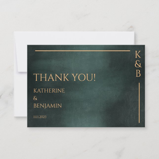 Carte De Remerciements Moderne Photo De Mariage Élégant Vert Émeraude Noi (Devant)
