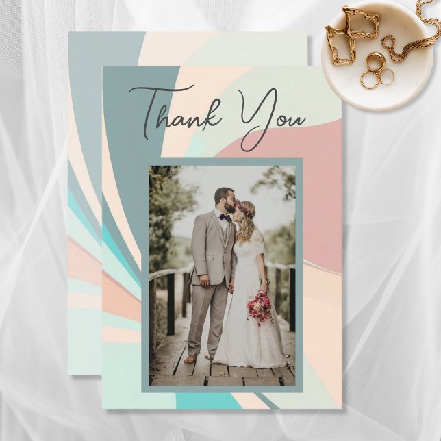 Carte De Remerciements Moderne Retro Super Peach Turquoise & Aqua Mariage (Créateur téléchargé)