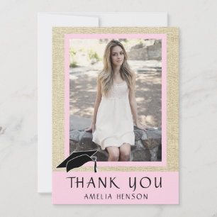 Carte De Remerciements Moderne Rustique Rose photo Graduation