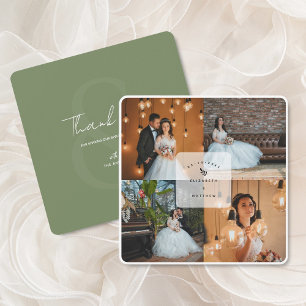 Carte De Remerciements Moderne Rustique Sage Green 4 Photo Collage Mariag