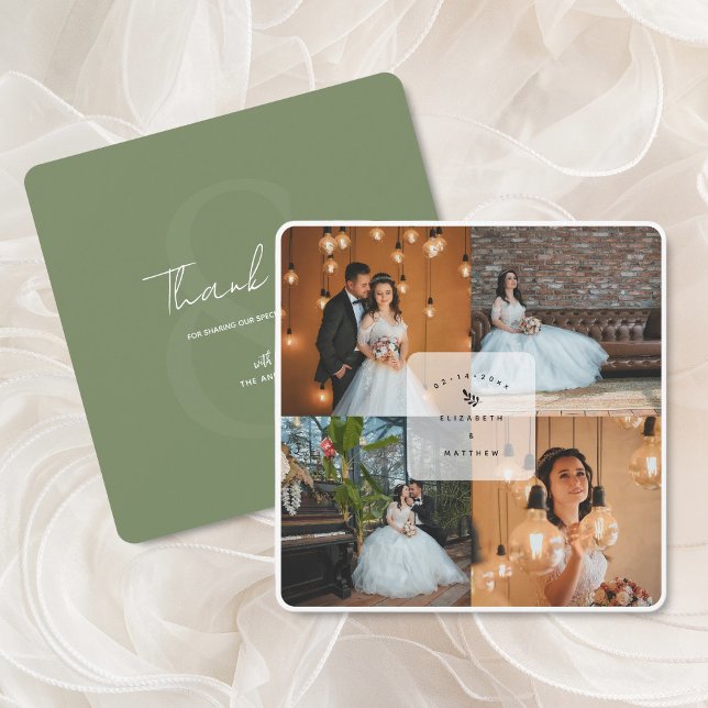 Carte De Remerciements Moderne Rustique Sage Green 4 Photo Collage Mariag (Créateur téléchargé)