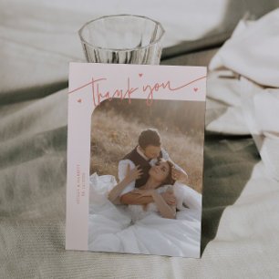 Carte De Remerciements Moderne Script Heart Peach Mariage 