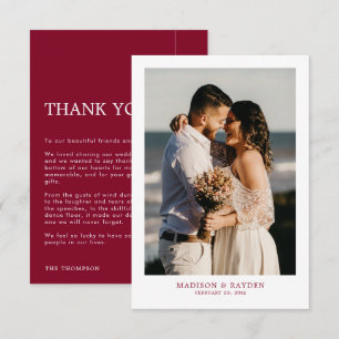 Carte De Remerciements Moderne simple Bourgogne avec Mariage photo
