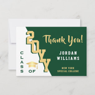 Carte De Remerciements Moderne Simple Minimaliste Golden Green Graduation