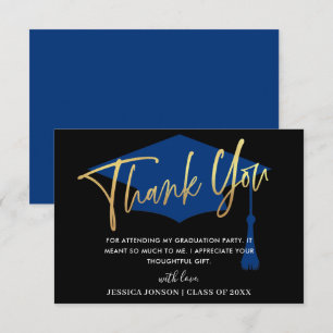 Carte De Remerciements Moderne Simple Minimaliste Golden Navy Graduation