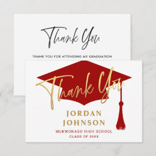 Carte De Remerciements Moderne Simple Minimaliste Graduation Rouge