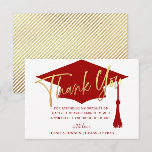 Carte De Remerciements Moderne Simple Minimaliste Graduation Rouge