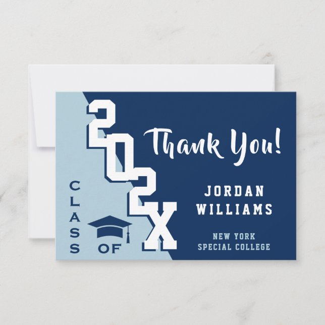 Carte De Remerciements Moderne Simple Minimaliste Marine Bleu Graduation (Devant)