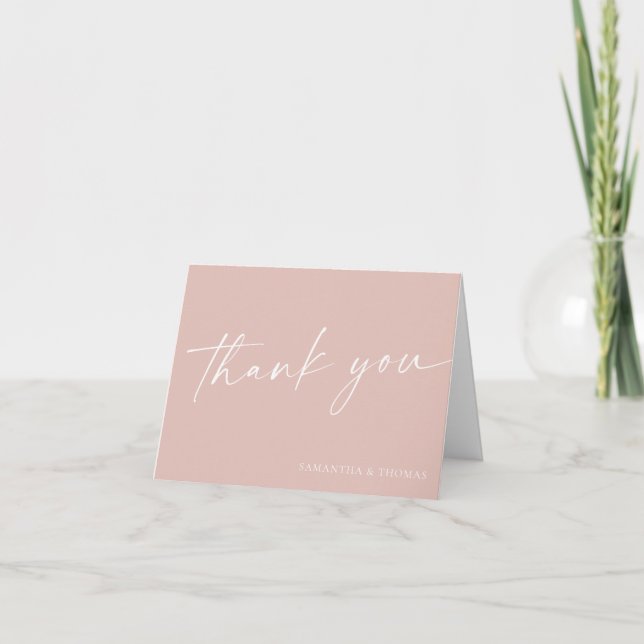 Carte De Remerciements Moderne simple rose blush blanc script (Devant)