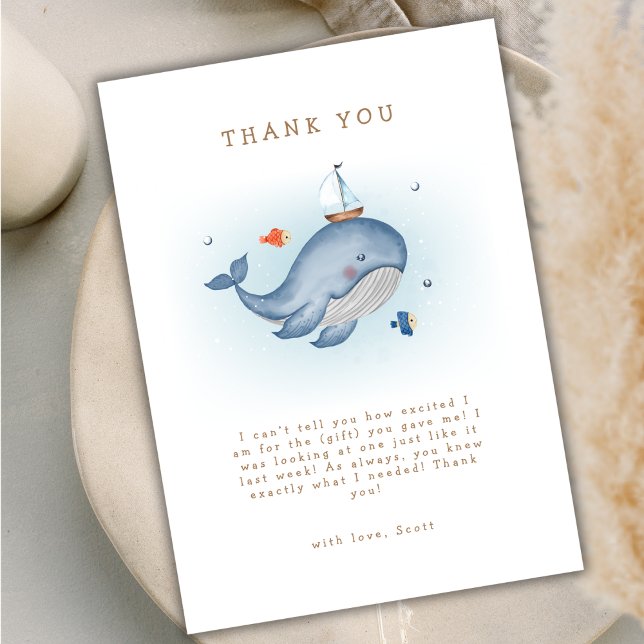 Carte De Remerciements Moderne Sous Le Baby shower See Whale Nautica (Modern Under The See Whale Nautica Baby Shower Thank You Card)