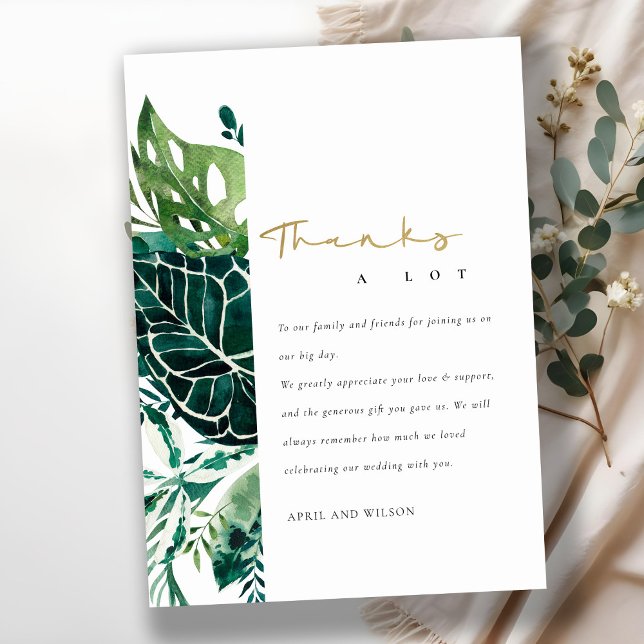 CARTE DE REMERCIEMENTS MODERNE TROPICAL MONSTERA GREEN FOLIAGE MARIAGE TH (Créateur téléchargé)
