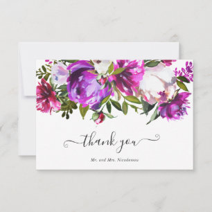 Carte De Remerciements Moderne Vibrant Gras brillant violet Mariage Flora