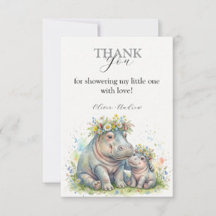 Carte De Remerciements Moments doux de l'hippopotame floral