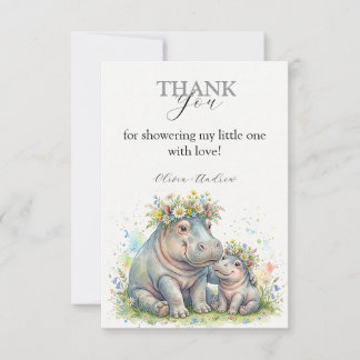 Carte De Remerciements Moments doux de l'hippopotame floral