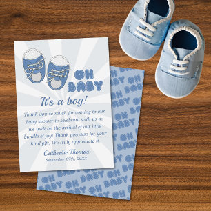 Carte De Remerciements Mon bébé   Chaussures bébé Dusty Baby shower garço