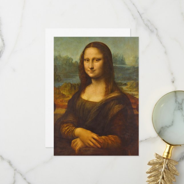 Carte De Remerciements Mona Lisa, La Joconde par Leonardo da Vinci (Devant/Arrière en situation)