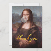 Mona Lisa soufflant un bubble gum gris