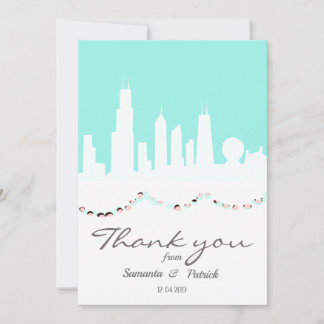 Carte De Remerciements Monnaie de Chicago Skyline et rose vintage