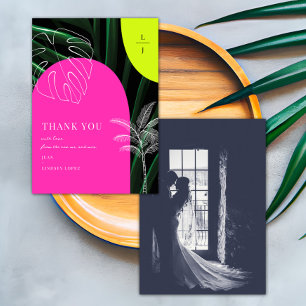 Carte De Remerciements Monogram Neon Arches Mariage tropical Photo