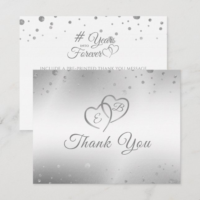 Carte De Remerciements Monogram Silver Heart Des Années Dans Forever (Devant / Derrière)