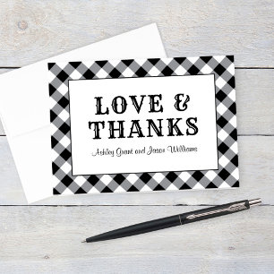 Carte De Remerciements monograme de Rustic Black Gingham Plaid